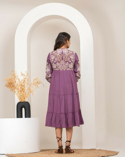 Majestic Mauve Embroidered Dress