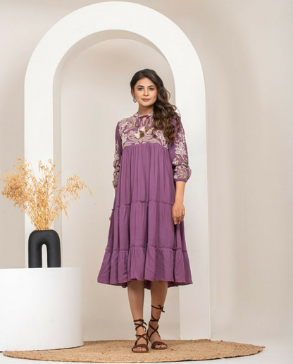 Majestic Mauve Embroidered Dress