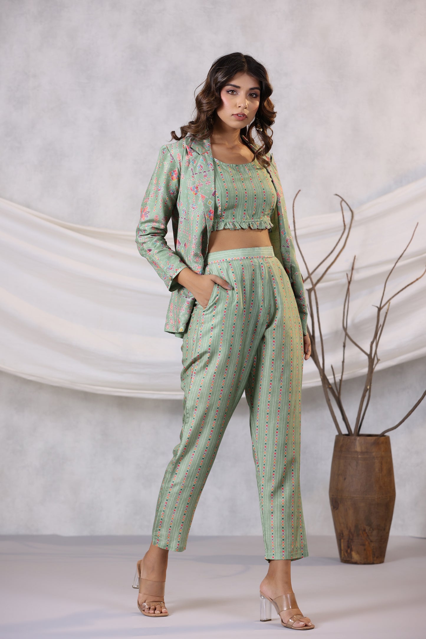 Jacket Co -Ord Set Sage Green Color