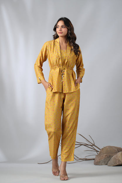 Co-ord set with Jacket - Golden Yellow Color