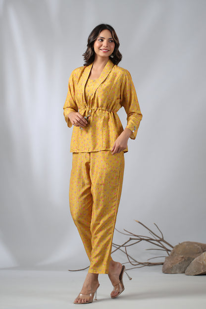 Co-ord set with Jacket - Golden Yellow Color