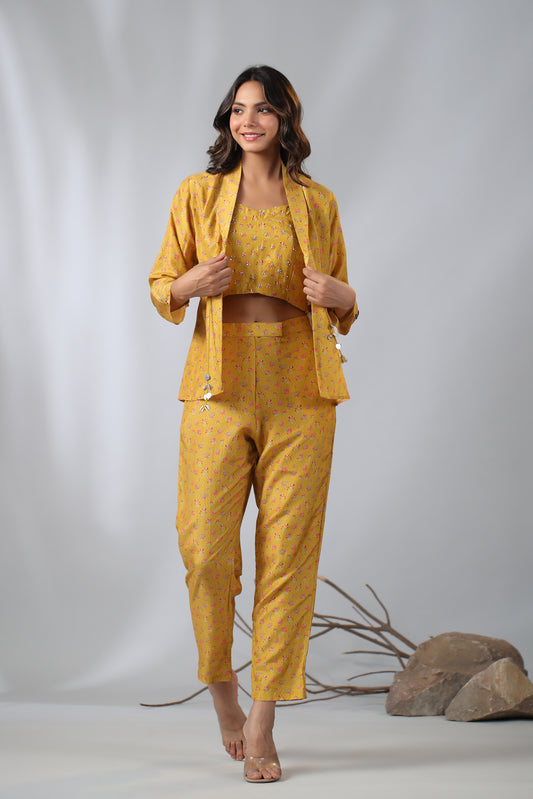 Co-ord set with Jacket - Golden Yellow Color