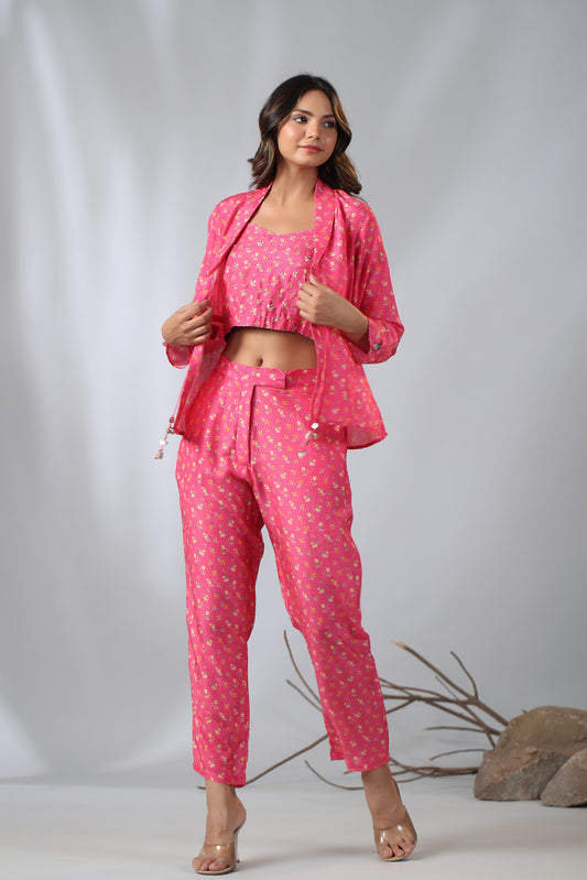 Co-ord set with Jacket - Hot Pink Color