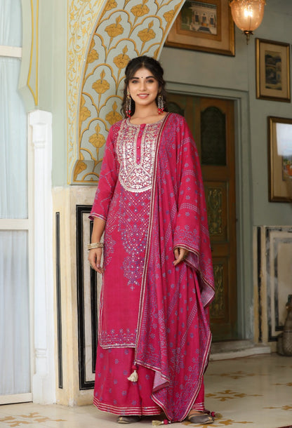 Bright Pink Bandej Muslin Set