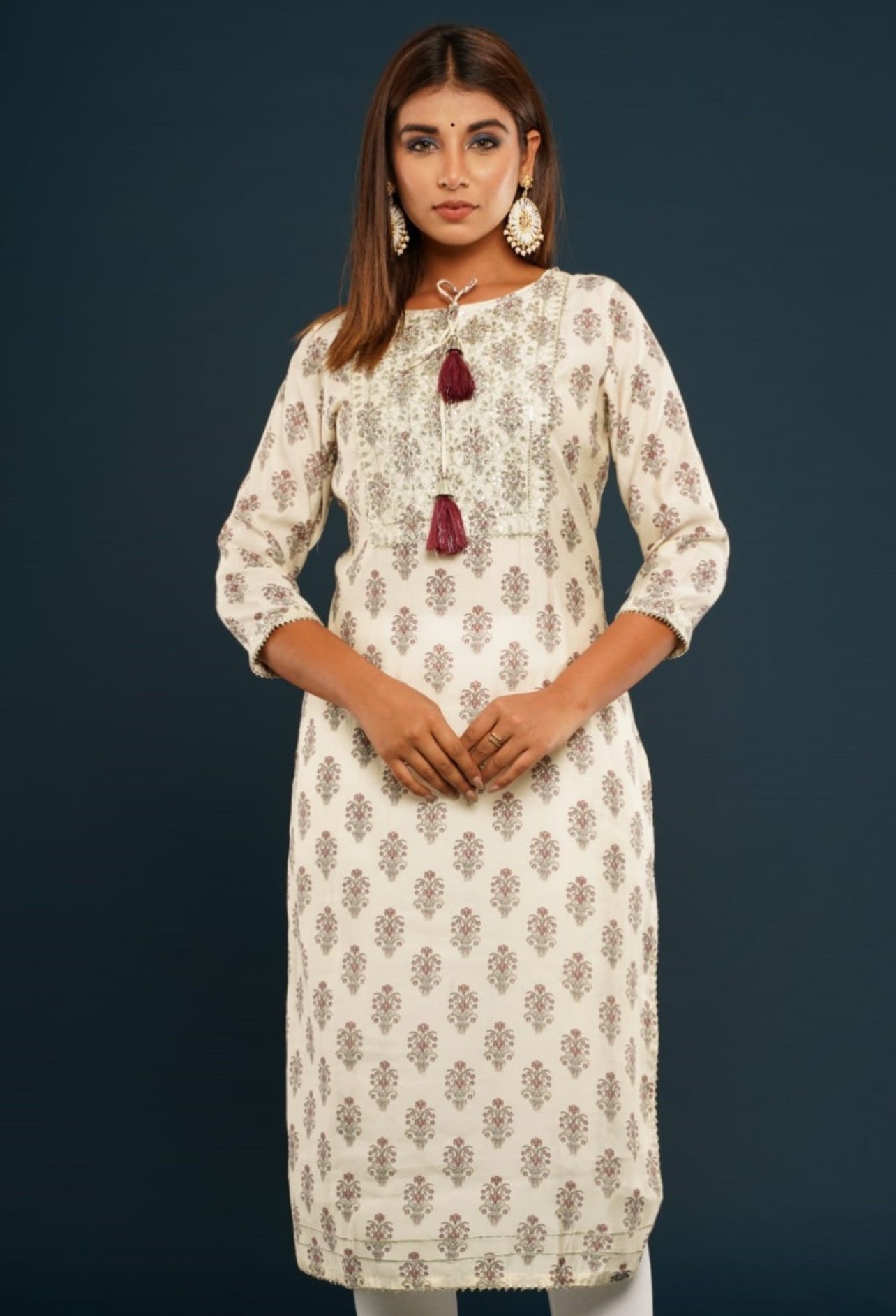 Muslin Kurta With Wine Motifs