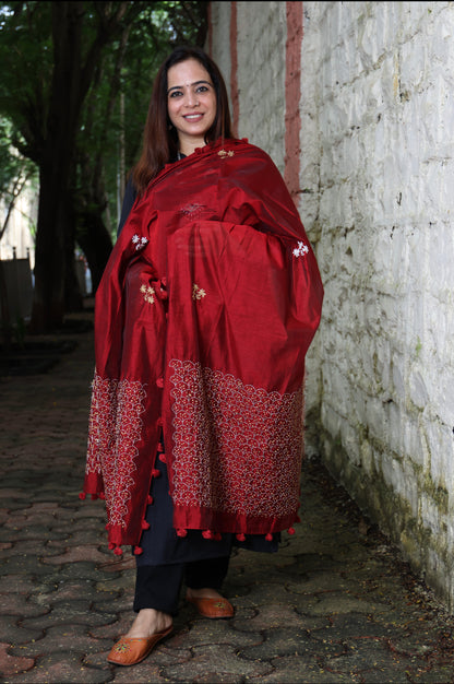 Red Dupatta with Handwork