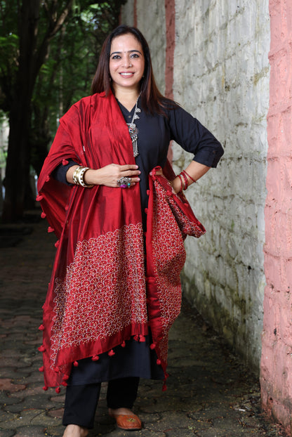 Red Dupatta with Handwork