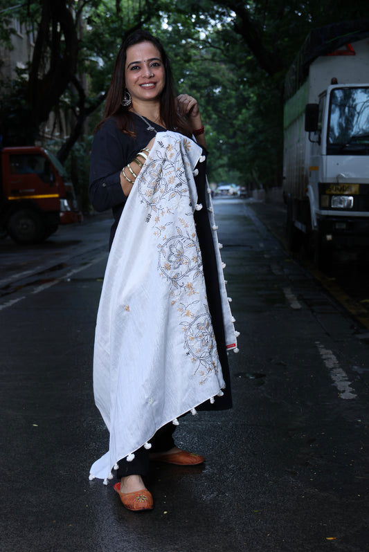 White Dupatta With Handwork