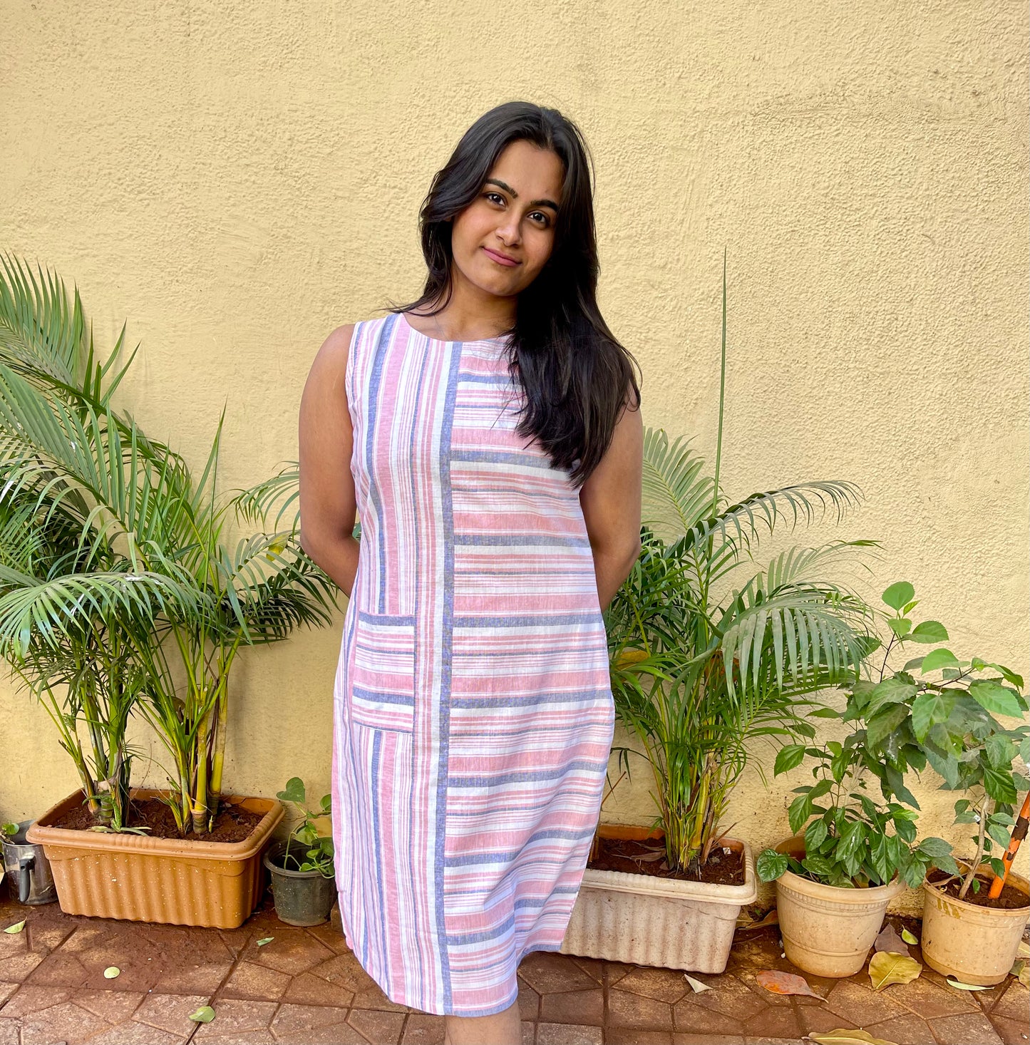 Sleeveless Stripped Peach Dress