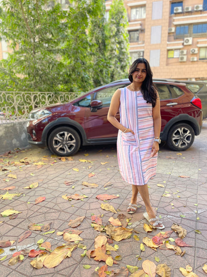 Sleeveless Stripped Peach Dress