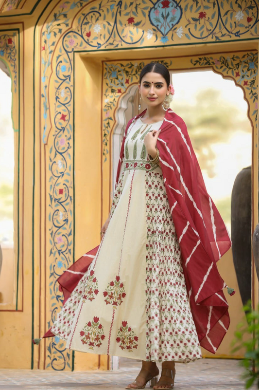 Red Elegant Long Dress with Dupatta