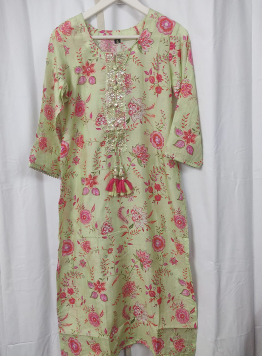 Mint Green Floral Kurta