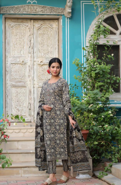 Black Full Set Jaipuri Print