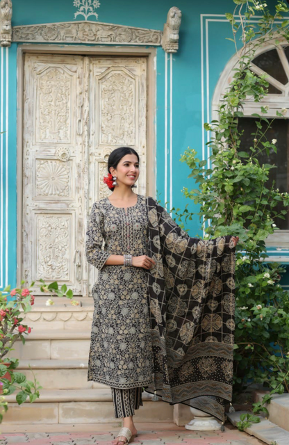 Black Full Set Jaipuri Print