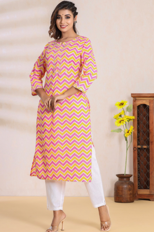 Peach Zigzag Kurta Pants