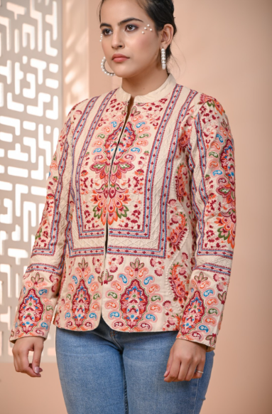 Peach Wrap Full Embroidered Jacket