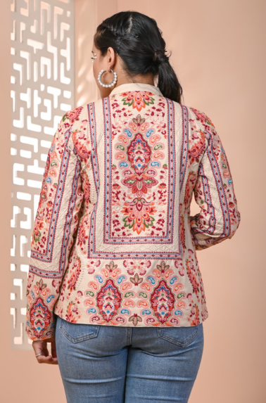 Peach Wrap Full Embroidered Jacket