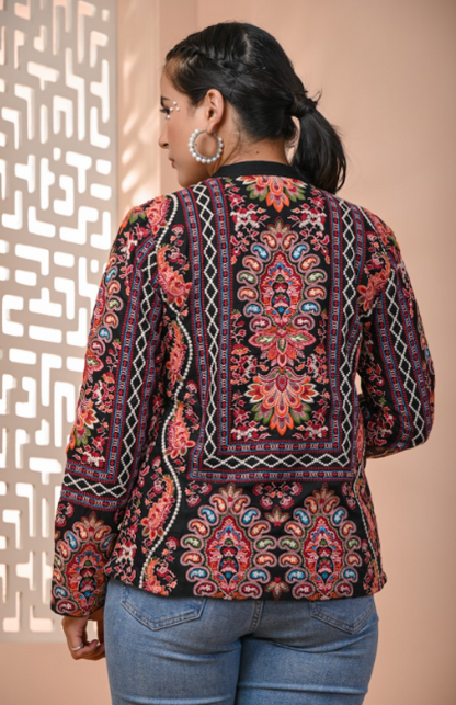 Black Wrap Full Embroidered Jacket