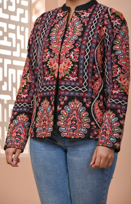 Black Wrap Full Embroidered Jacket