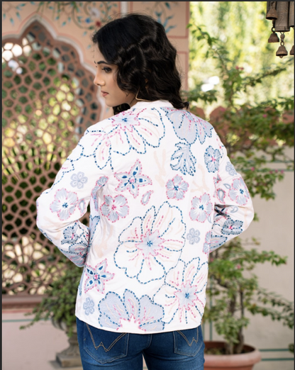 White jacket with neon embroidery