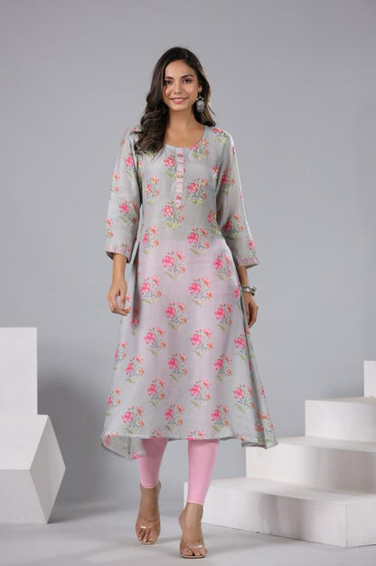 Grey Kurti With French Konts