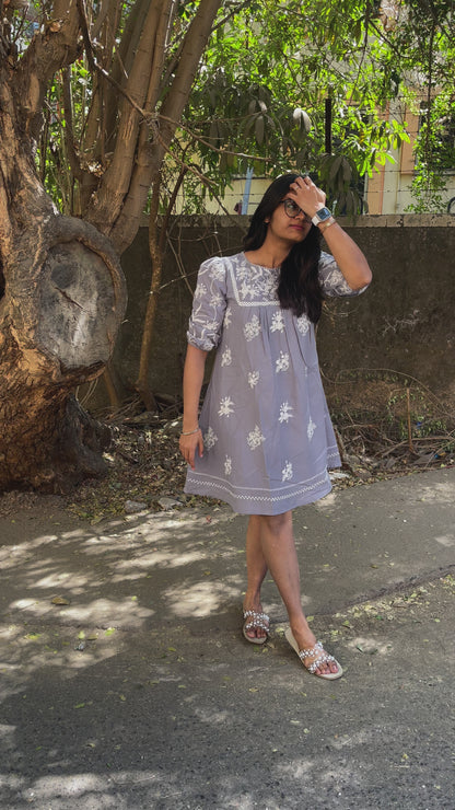 Grey Elegance Embroidery Dress